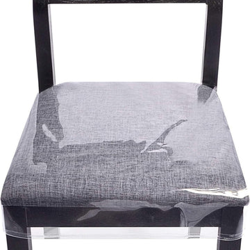 Clear plastic chair covers for dining and kids' seats, waterproof, adjustable vinyl protector for baby and kid's pretend play.