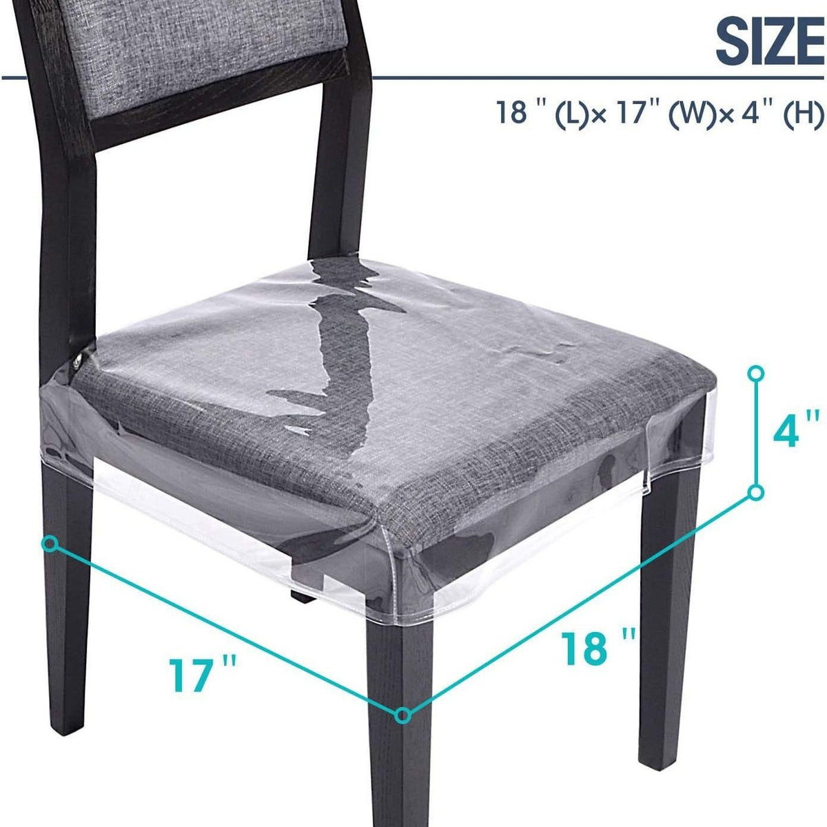 Clear plastic chair covers for dining and kids' seats, waterproof, adjustable vinyl protectors for children’s pretend play furniture.