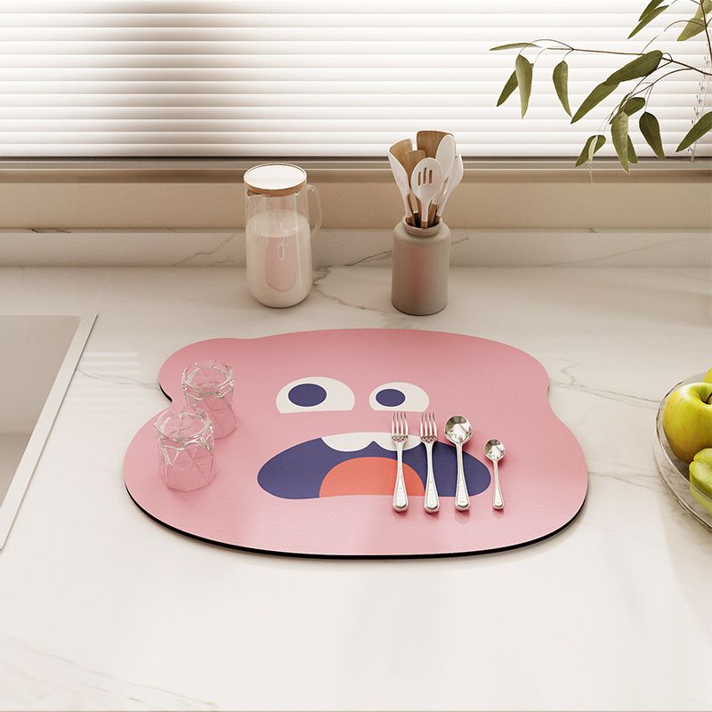Two colorful cartoon pattern dish drying mats for baby and kids, 30x40cm, absorbent, quick-drying, versatile kitchen drainer pads