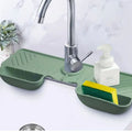 Two silicone faucet splash guard mats with dish sponge holder, designed for kitchen sink water catch and drying.