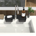 Set of two silicone faucet splash guard mats with sponge holder, used to catch water and keep sink area dry for baby and kids feeding.