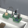 Two silicone faucet splash guard mats with sponge holders, designed to catch water and protect sink surfaces.