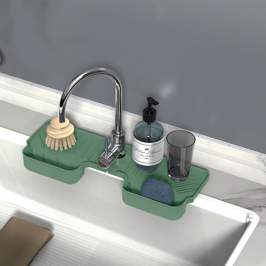 Two silicone faucet splash guard mats with sponge holders, designed to catch water and protect sink surfaces.