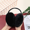 Black women's winter earmuffs with fleece lining, adjustable ski ear covers for girls, outdoor ear warmer, cozy and cute.