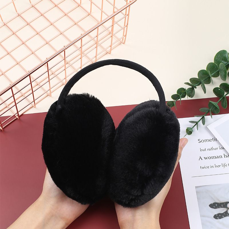 Black women's winter earmuffs with fleece lining, adjustable ski ear covers for girls, outdoor ear warmer, cozy and cute.