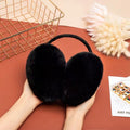 Black women's winter earmuffs with fleece lining, adjustable ear covers for outdoor skiing and warmth, suitable for girls.