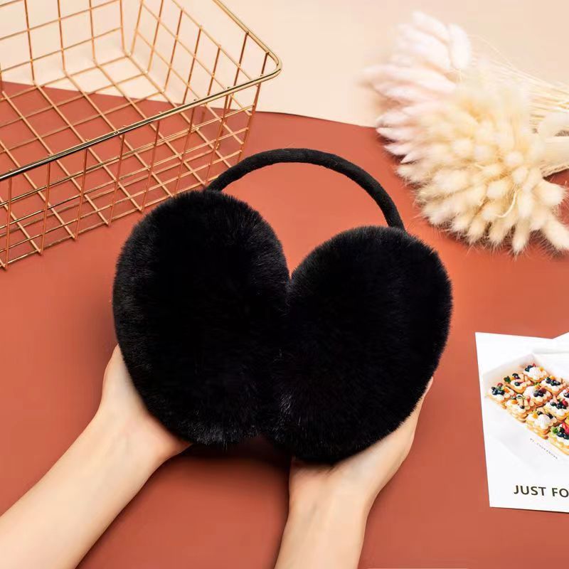 Black women's winter earmuffs with fleece lining, adjustable ear covers for outdoor skiing and warmth, suitable for girls.
