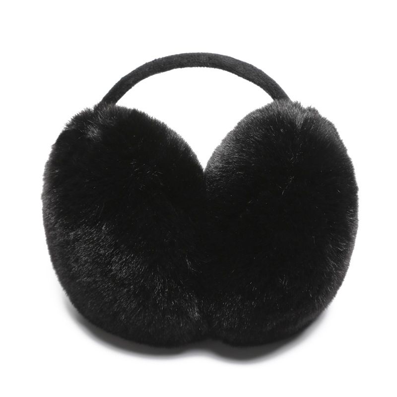 Black women's winter earmuffs with fleece lining, adjustable ski ear covers for outdoor warmth and cute ear warmer style.