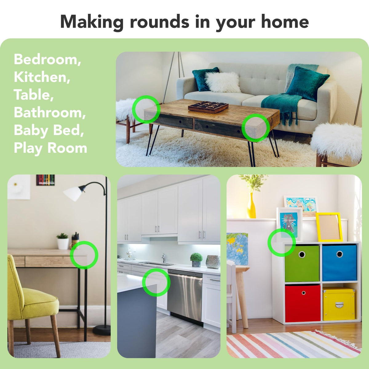 Clear ball-shaped corner guards for baby furniture, protecting edges and corners to ensure safety for children.