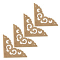 Eight copper corner guards for dollhouses, fish tanks, and furniture, designed to protect corners and add decorative woodland accents.