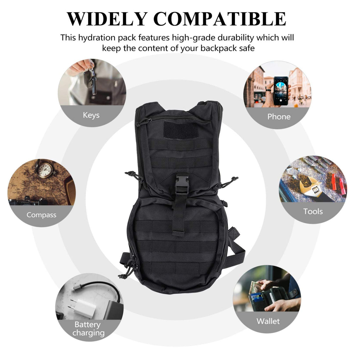Black BESPORTBLE hydration pack backpack with water bladder, lightweight design, suitable for running, hiking, and climbing.