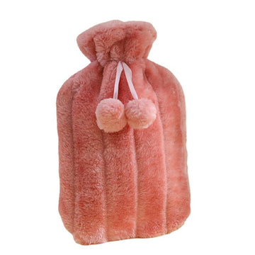 Large 2L rubber hot water bottle with faux fluffy cover, leakproof design, ideal for soothing back, neck, and leg pain.