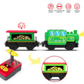 Wooden battery-operated train locomotive toy from Everything Baby, remote control ride-on train for kids on track set.