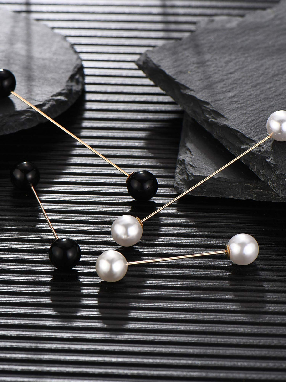 Four pearl brooch pins for women's sweaters and shirts, vintage style sweater clips with double faux pearl accents.