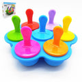 Silicone popsicle molds for DIY ice pops, kids' ice cream, and baby food storage containers, featuring colorful designs for children.