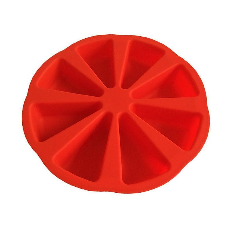 Food-grade silicone triangle cake mold with 8 cavities for brownies, suitable for baking and pretend play with kids.