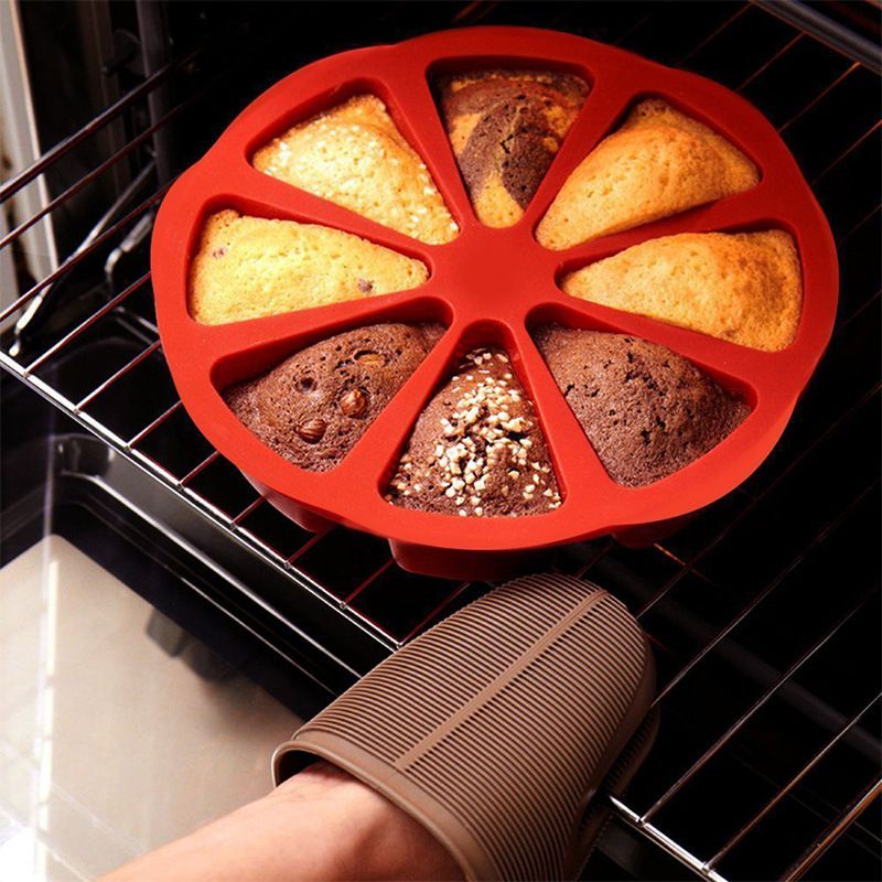 Baby and kids' pretend play cake baking mold with 8 triangle silicone cavities for toy baking and brownielike pretend treats