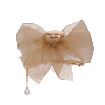 Set of three cute Mesh Tulle Bow Claw Clips for girls, featuring shark and crab designs, perfect for baby and toddler hairstyles.