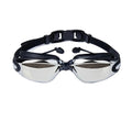 Adult swimming goggles set with anti-fog lenses, silicone ear plugs, and nose clip, waterproof and suitable for women and youth.