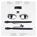 Adult swimming goggles set with anti-fog silicone swim goggles, ear plugs, and nose clip for women and youth, waterproof and unisex.