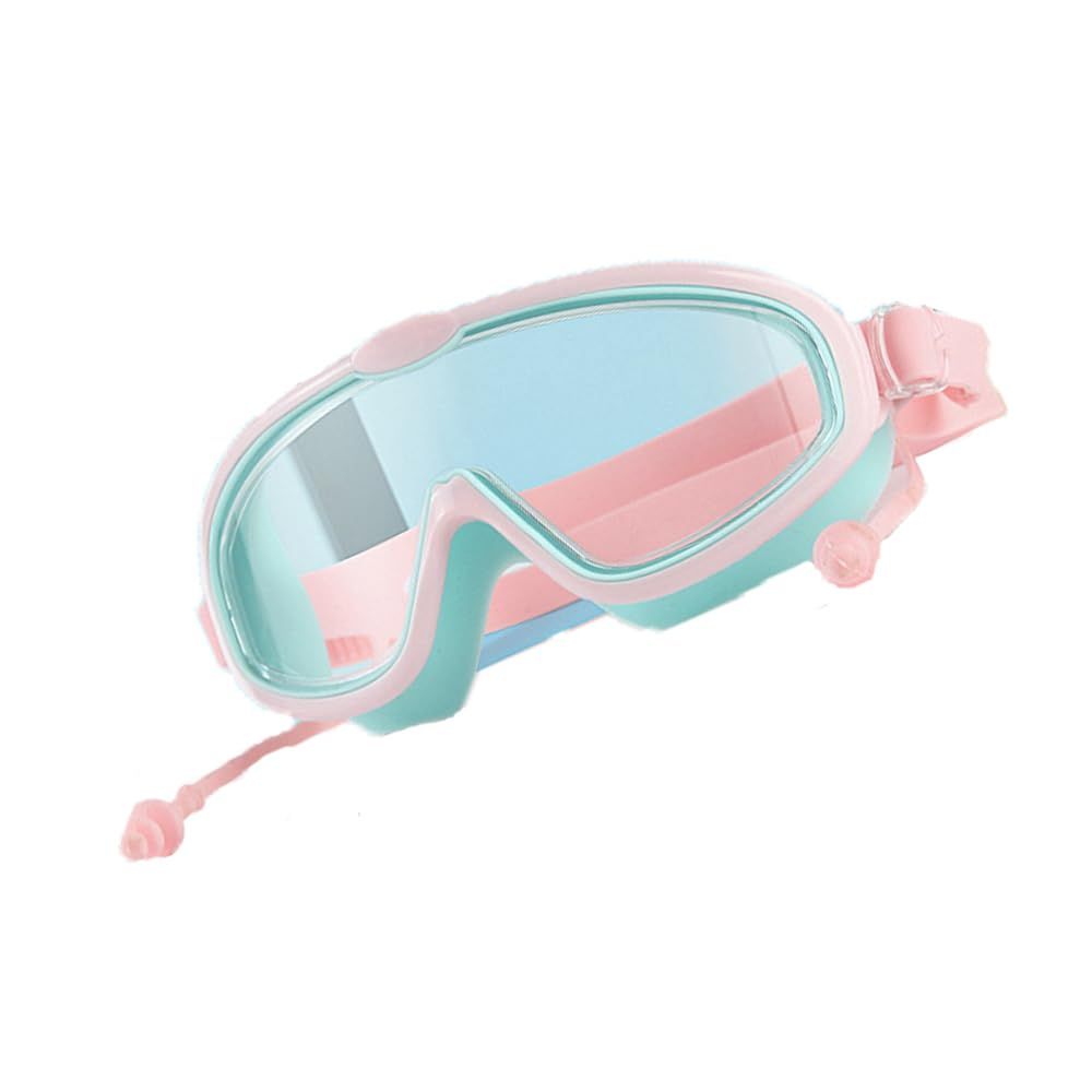 Kids swimming goggles by Everything Baby with large frame, waterproof design, anti-fog lenses, and built-in earbuds for children aged 3-16.