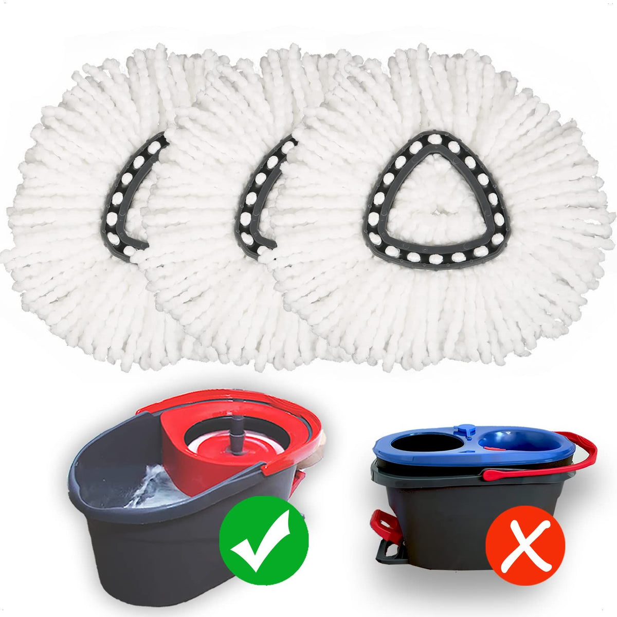 Three washable mop refill heads compatible with Triangle Spin Mop, designed for deep cleaning and easy replacement.