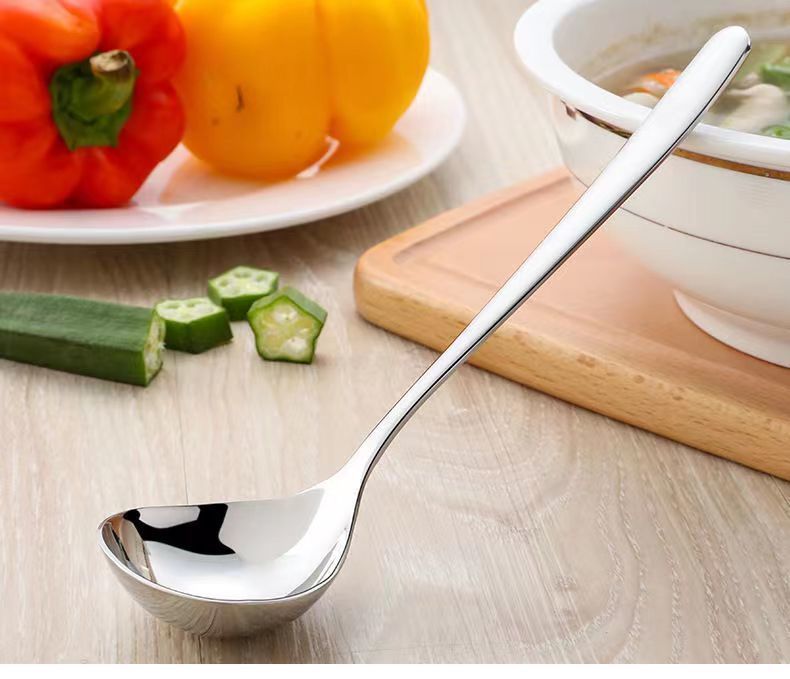 Stainless steel gravy soup spoon set by Everything Baby, small ladles for pretend play kitchen cooking and serving soup or gravy.
