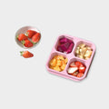 Pink reusable bento lunch box with lid, four compartments, stackable design, ideal for kids' travel and multifunctional food storage.