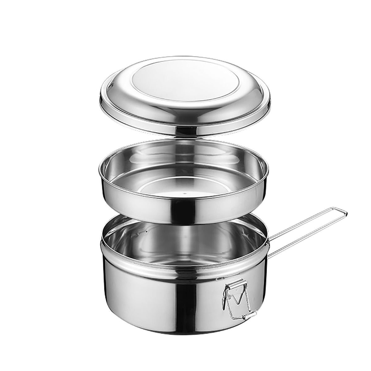 Stainless steel metal lunch box with snap-on buckles and silicone ring inside lid, 14cm size for adults, by Everything Baby.