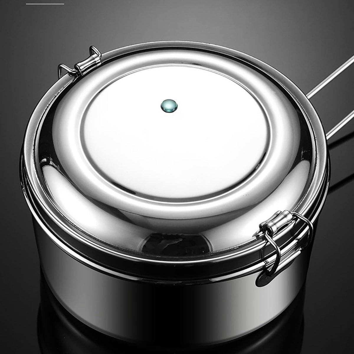 Stainless steel lunch box with snap-on buckles and silicone ring inside lid, 14cm size, designed for adults, by Everything Baby