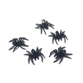 Six small black plastic spiders from Everything Baby, realistic and fun prank toys for Halloween decorations or kids' play.