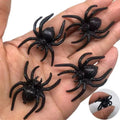 Set of 10 realistic black plastic fake spiders for Halloween decorations and pretend play, suitable for kids' spooky toy props.