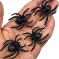 Set of 10 realistic black plastic fake spiders for Halloween decorations and pretend play toys, suitable for kids and spooky decor.