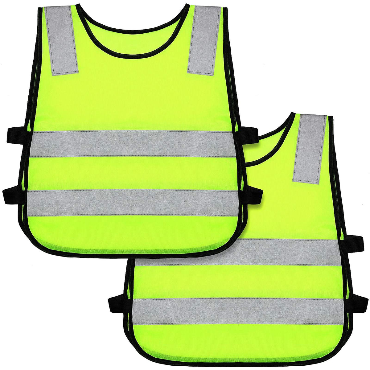 Yellow kids reflective safety vests, suitable for cycling, skiing, and running, with high-visibility reflective strips for child safety.