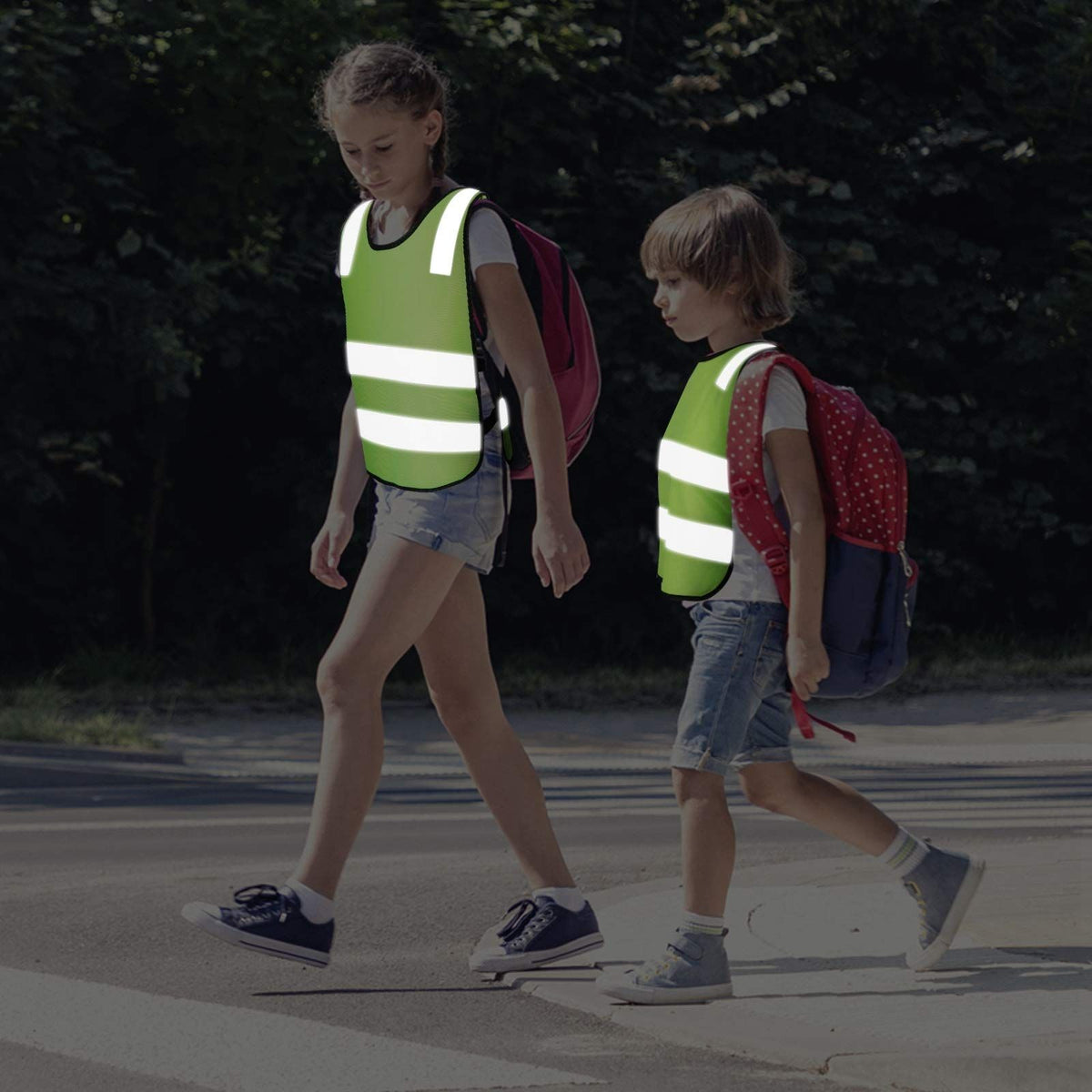 Yellow kids reflective safety vests for cycling, skiing, and running, designed for visibility and child safety.