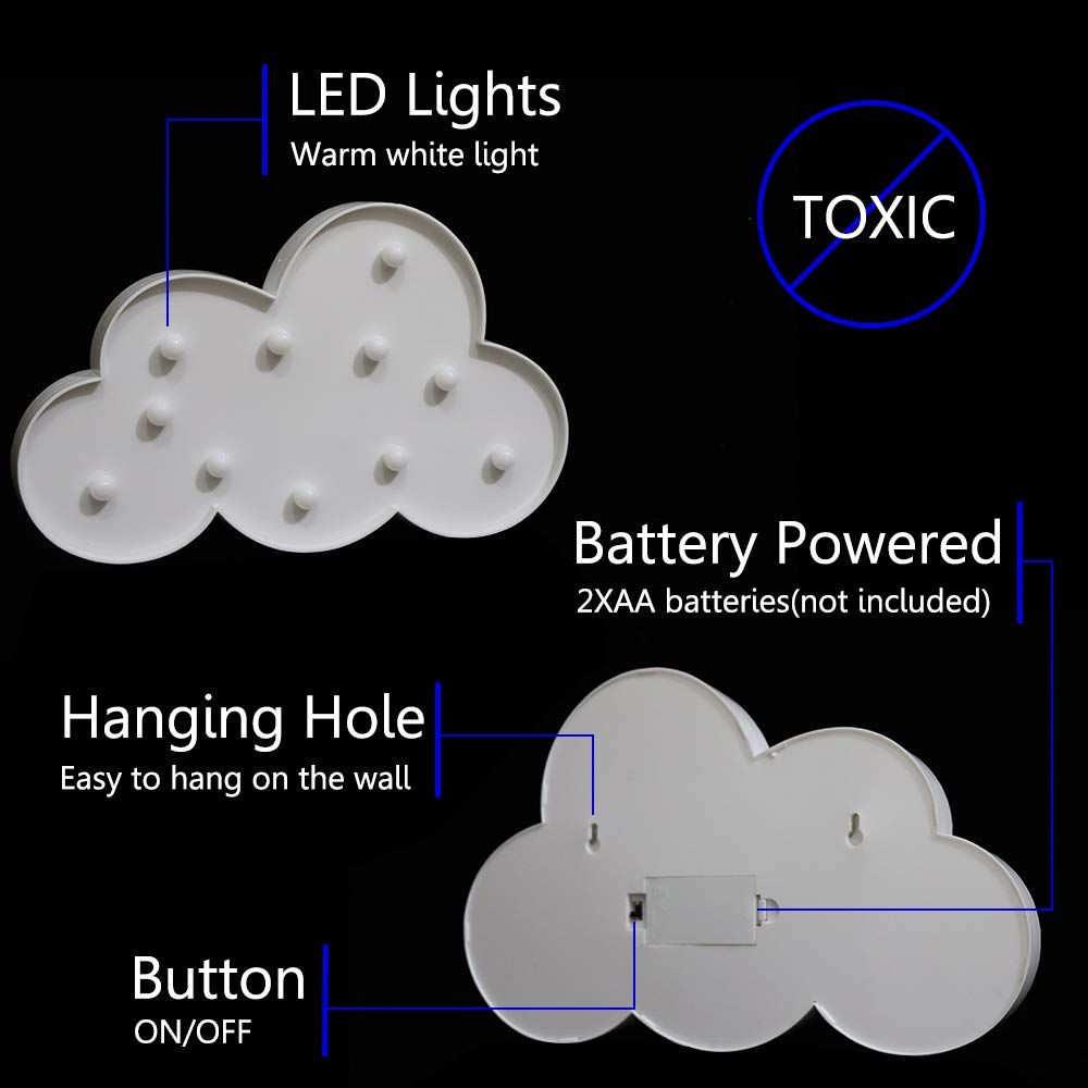 Light up cloud-shaped nursery decor sign with hanging hole, ideal for baby room, baby shower, or festive party decoration