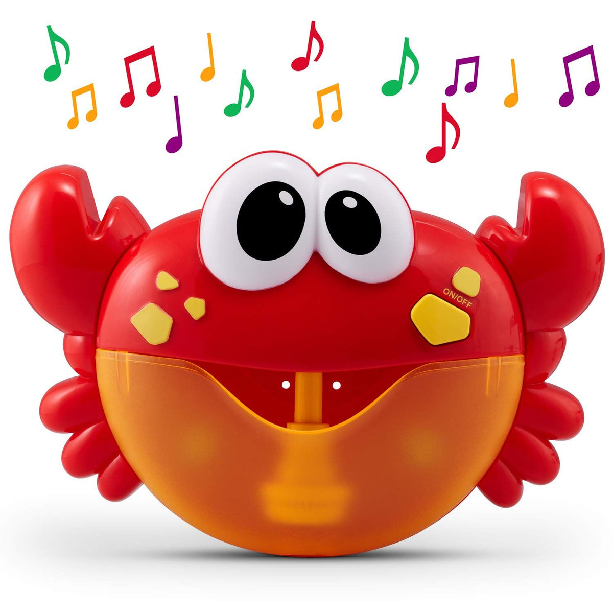 Crab-shaped bubble bath maker for kids by Everything Baby, blows bubbles and plays 24 children's songs in the bathtub.