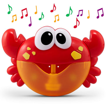 Crab-shaped bubble bath maker for kids by Everything Baby, blows bubbles and plays 24 children's songs in the bathtub.