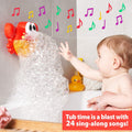 Crab-shaped bubble bath maker by Everything Baby blowing bubbles and playing children's songs in a bathtub for kids pretend play.