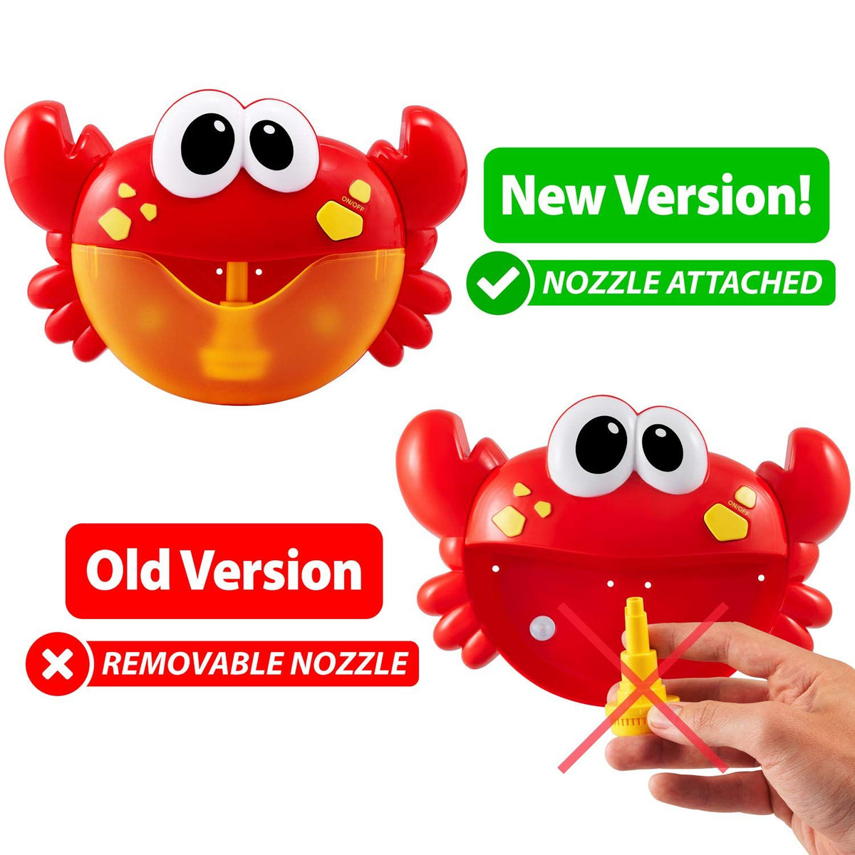 Crab-shaped bubble bath maker for kids by Everything Baby, blows bubbles, plays 24 children's songs, perfect for bath time pretend play.