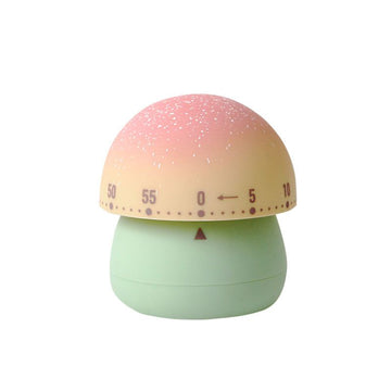Set of three cute mushroom mechanical kitchen timers for kids, wind-up countdown timers for classroom and home pretend play.