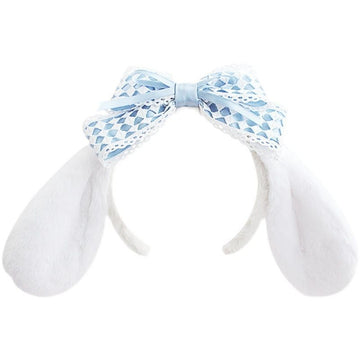 Cute bunny ears headband with furry rabbit and puppy dog ears, perfect for kids' costumes and playful accessories.