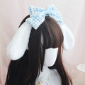 Furry bunny ears headband with cute bowknot, ideal for kids' costume or facial makeup, featuring soft rabbit and puppy ear designs.