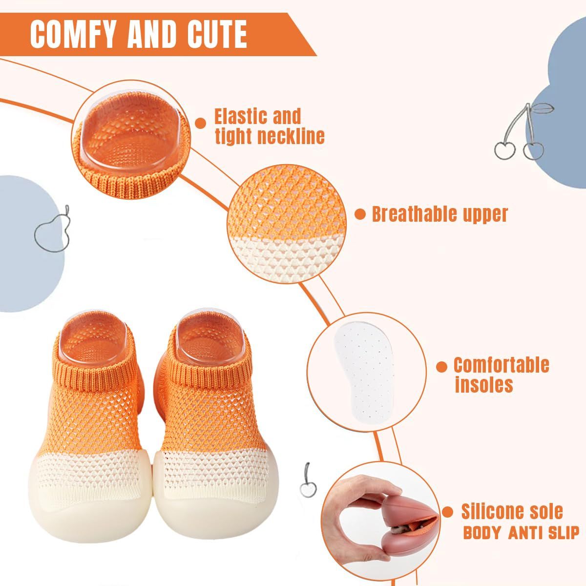 Baby boy and girl sock shoes by Everything Baby, lightweight non-slip toddler walking shoes for indoor and outdoor use.