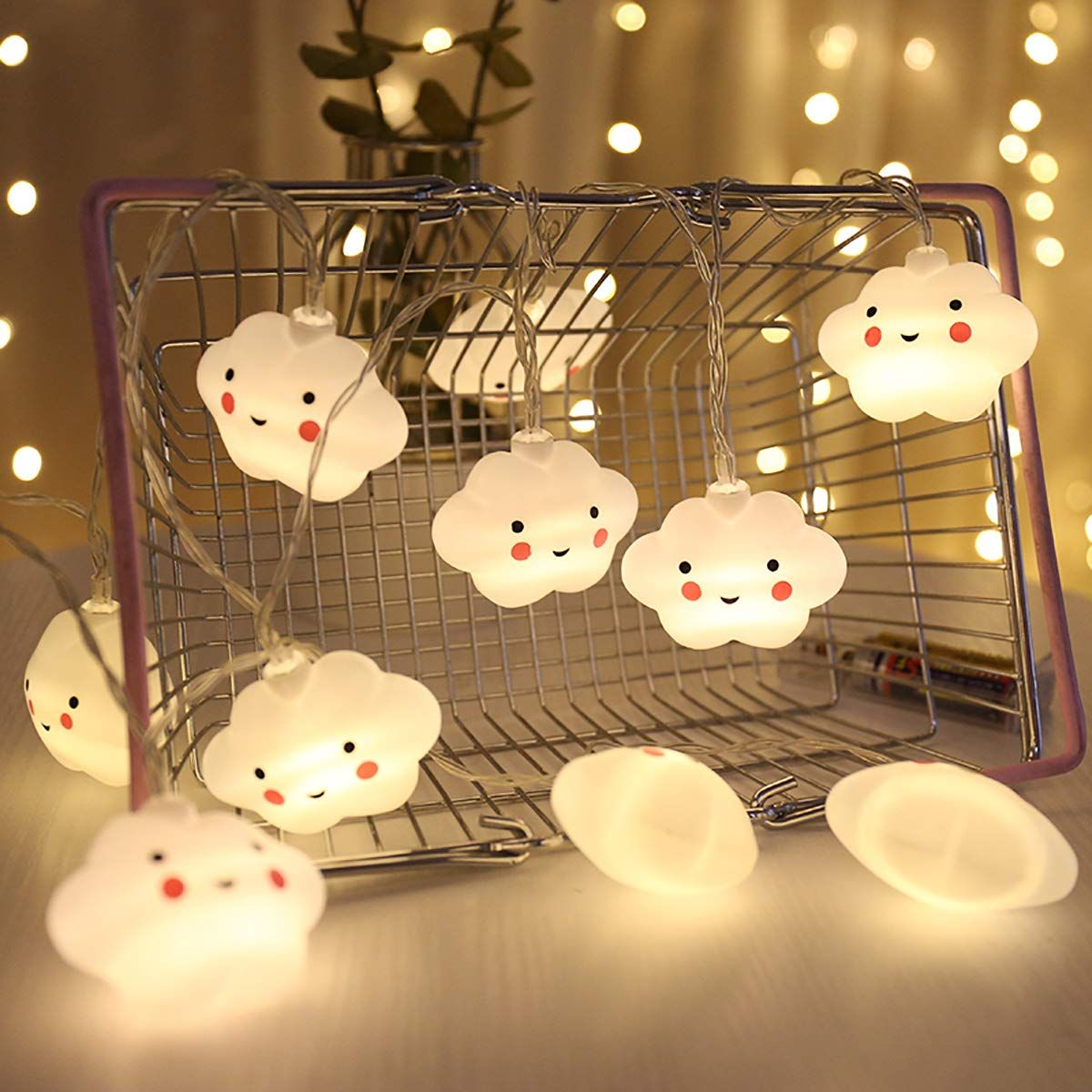 Cute cloud-shaped baby night light with face, warm white glow, ideal for bedroom decor and holiday festive ambiance.