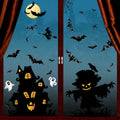 Halloween window decals featuring pumpkin, ghost, monster, castle, and bat designs by Everything Baby for spooky pretend play.