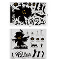 Halloween window stickers featuring pumpkin, ghost, monster, bat designs for kids' pretend play and festive decorations.