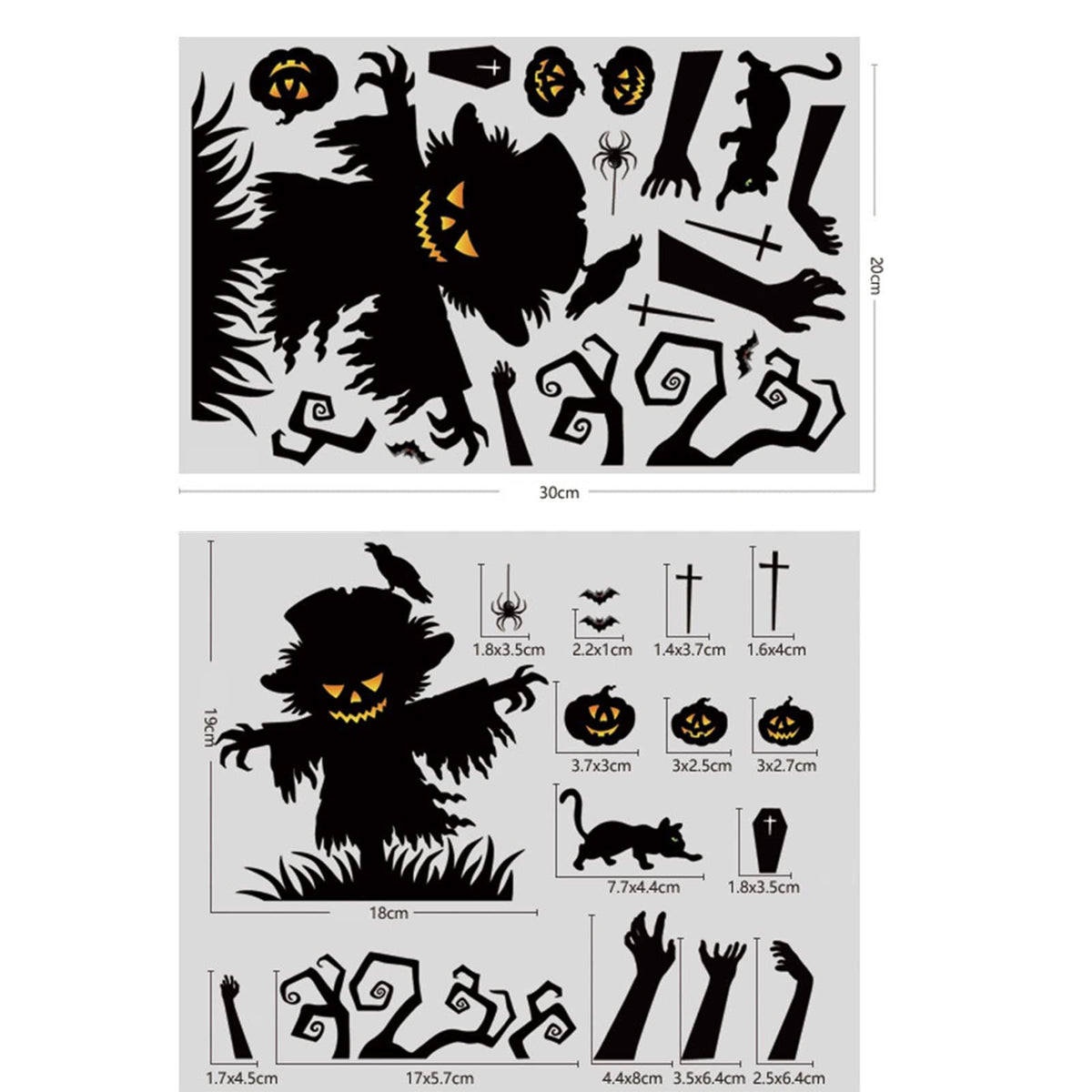 Halloween window stickers featuring pumpkin, ghost, monster, bat designs for kids' pretend play and festive decorations.