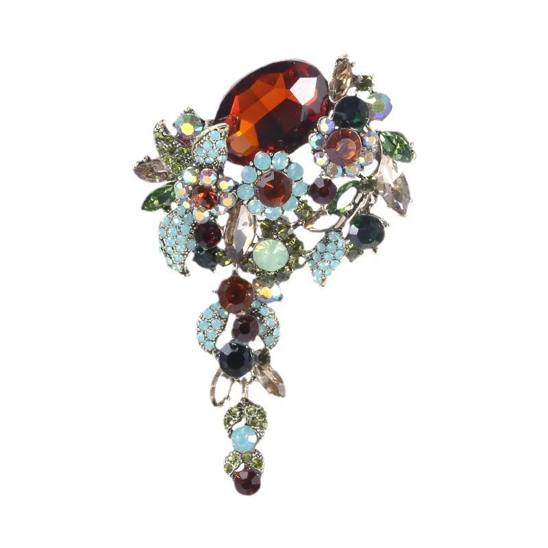 Fashion fish drip oil and flower crystal glass brooch pin for women, jewelry accessory, stylish decorative brooch for outfits.