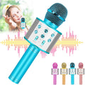 Wireless Bluetooth karaoke microphone for kids and toddlers, with colorful design, perfect for children’s singing and musical play.